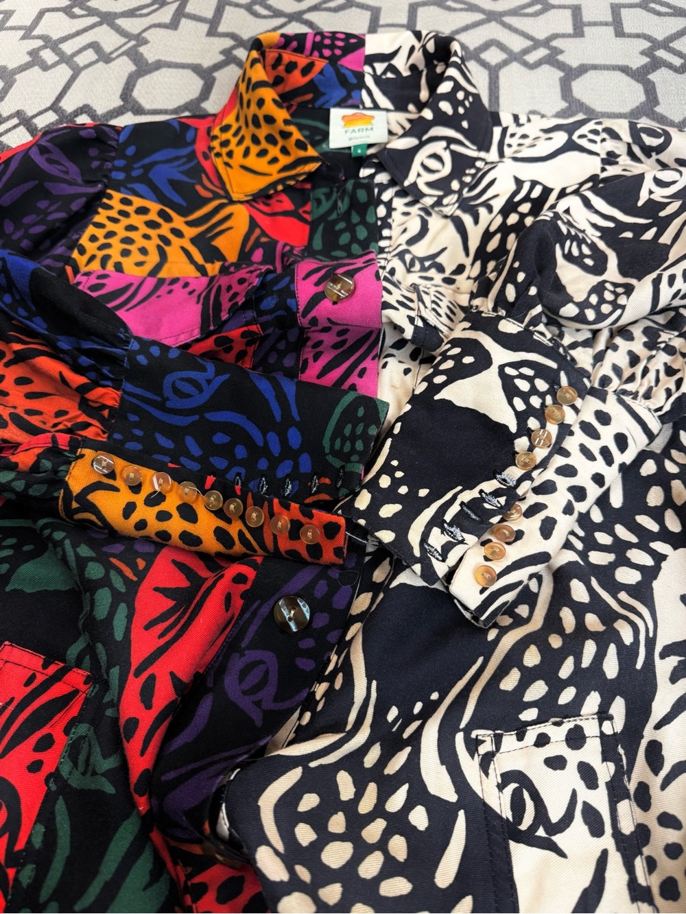 FARM Rio Midnight Leopard Print Midi Shirt Dress Animal Patchwork M - Picture 10 of 10